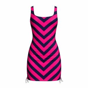 Lands' End Chlorine Resistant Adjustable Swim Dress Deep Sea Navy/hot Pink Sz 12